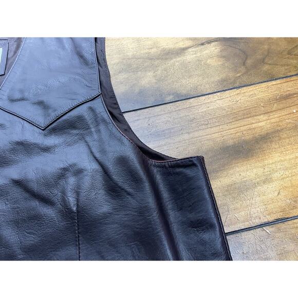 Saguaro West Trading Company Leather Vest Mens 2XL Brown Snap Western Cowboy - Picture 6 of 10